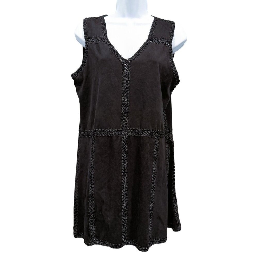 Romeo & Juliet Black Faux Suede Crochet Mini Dress Tunic Stretch Hippie Sz M NWT